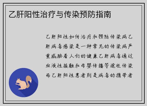 乙肝阳性治疗与传染预防指南