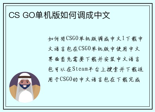 CS GO单机版如何调成中文